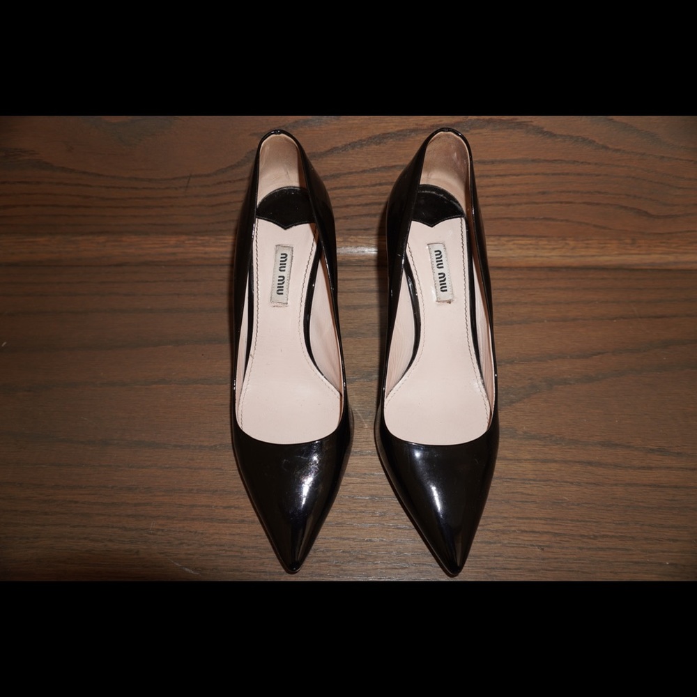 MIU MIU patent leather stilettos with glitter sole